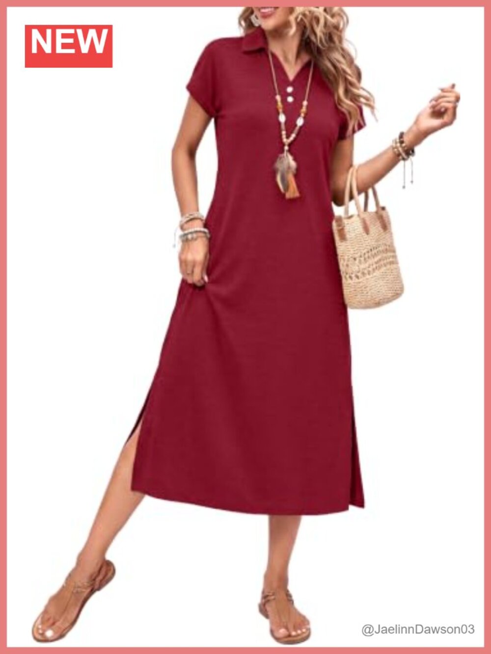 Womens V Neck Cap Sleeve Button Collared Maxi Dress with Pockets Side Slit